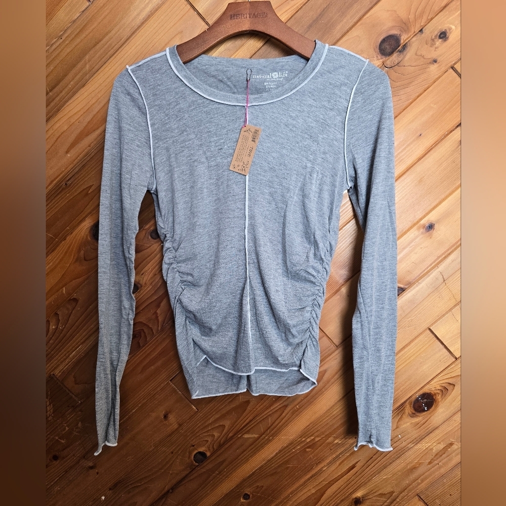 NATURAL LIFE Gray Long Sleeve Ruched Top Size Small